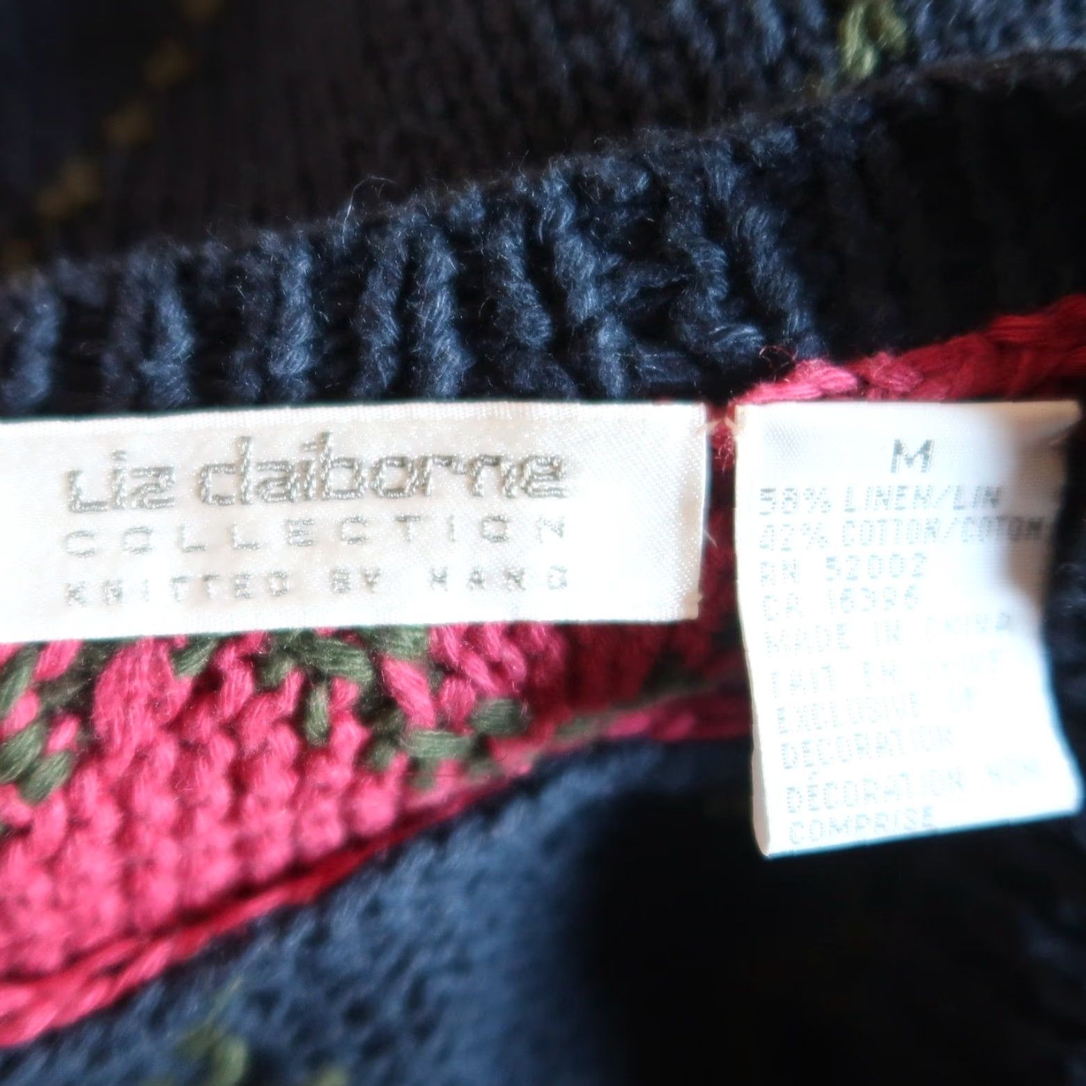 Liz Claiborne VINTAGE Liz Claiborne Cardigan Sweater Womens M Navy Blue Pink Floral 90s Bohemian Knit Cotton Linen Long Sleeve Casual Sweater 90s Size M / US 6-8 / IT 42-44 - 5 Thumbnail
