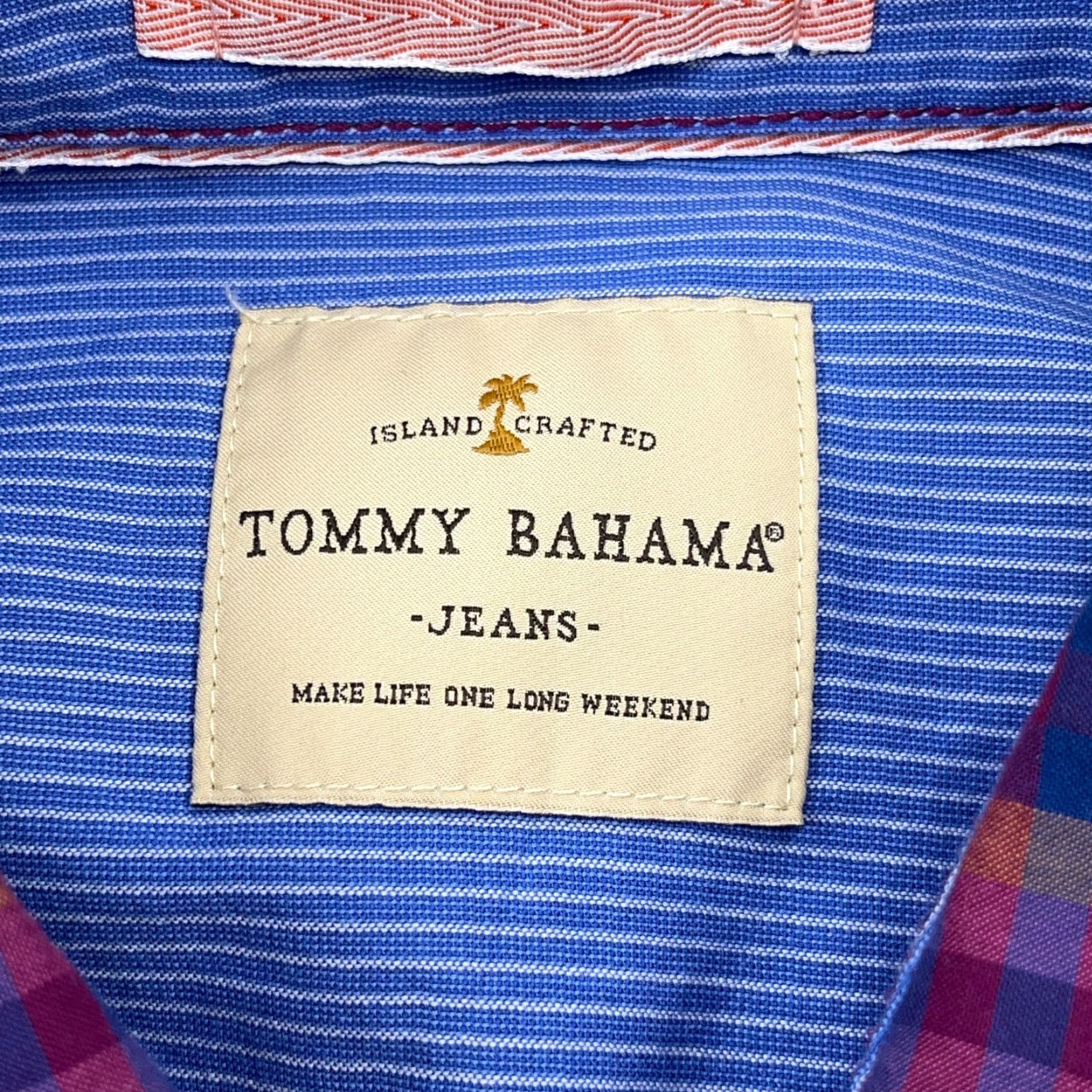 Tommy Bahama Tommy Bahama Shirt Men Large Pink Purple Button Up Plaid Poplin Dress Cotton Size 42R - 6 Thumbnail