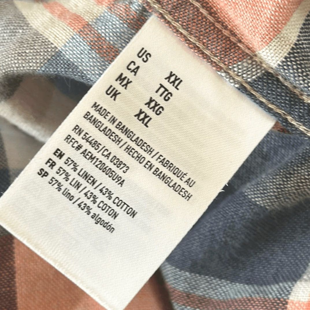 American Eagle Outfitters VINTAGE American Eagle Shirt Plaid Linen Button-Down Men 2XL Blue Orange Long Sleeve Size US XXL / EU 58 / 5 - 7 Thumbnail