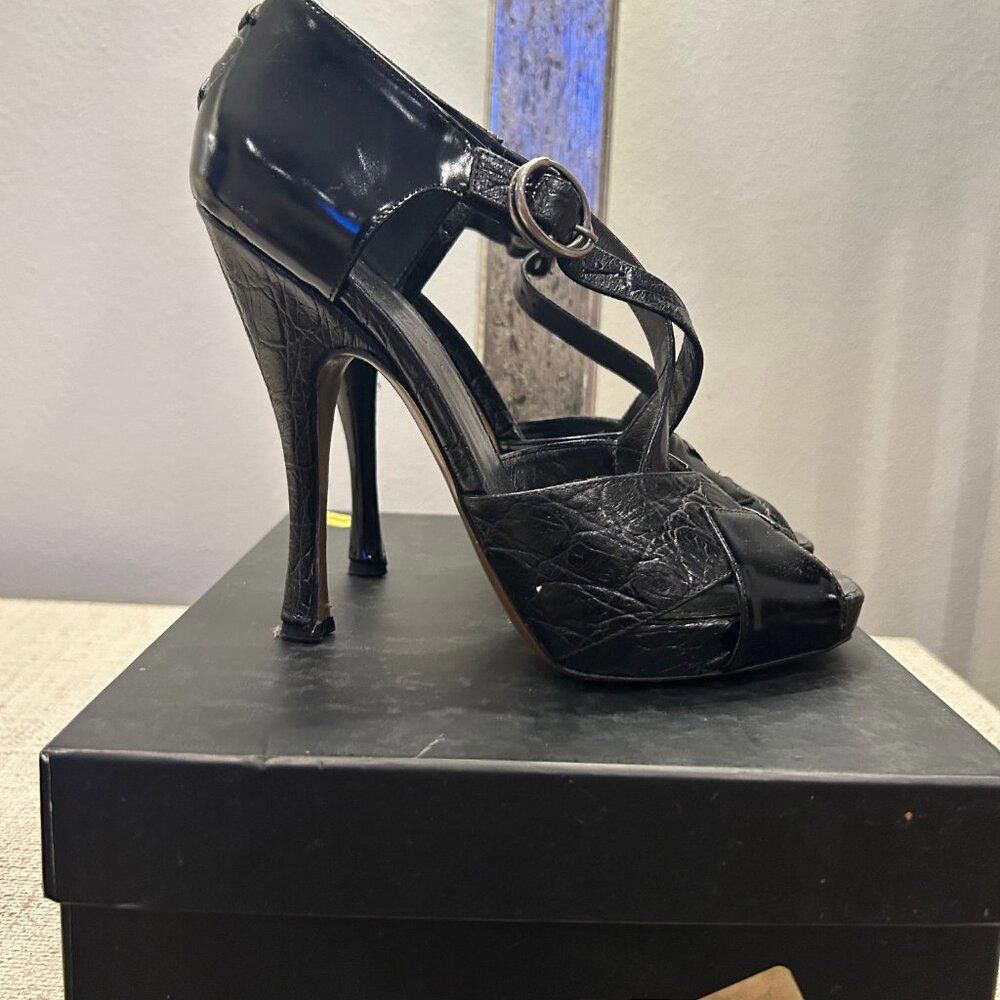 Donna Karan DK Collection Croc Embossed & Patent Leather Stiletto Size US 9 / IT 39 - 2 Thumbnail