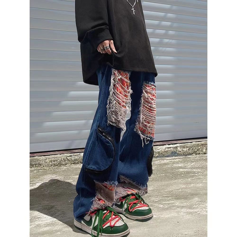 Designer × Japanese Brand High Street Hip-Hop Loose Plus Size Ins Ripped Patch Jeans Size US 30 / EU 46 - 1 Thumbnail