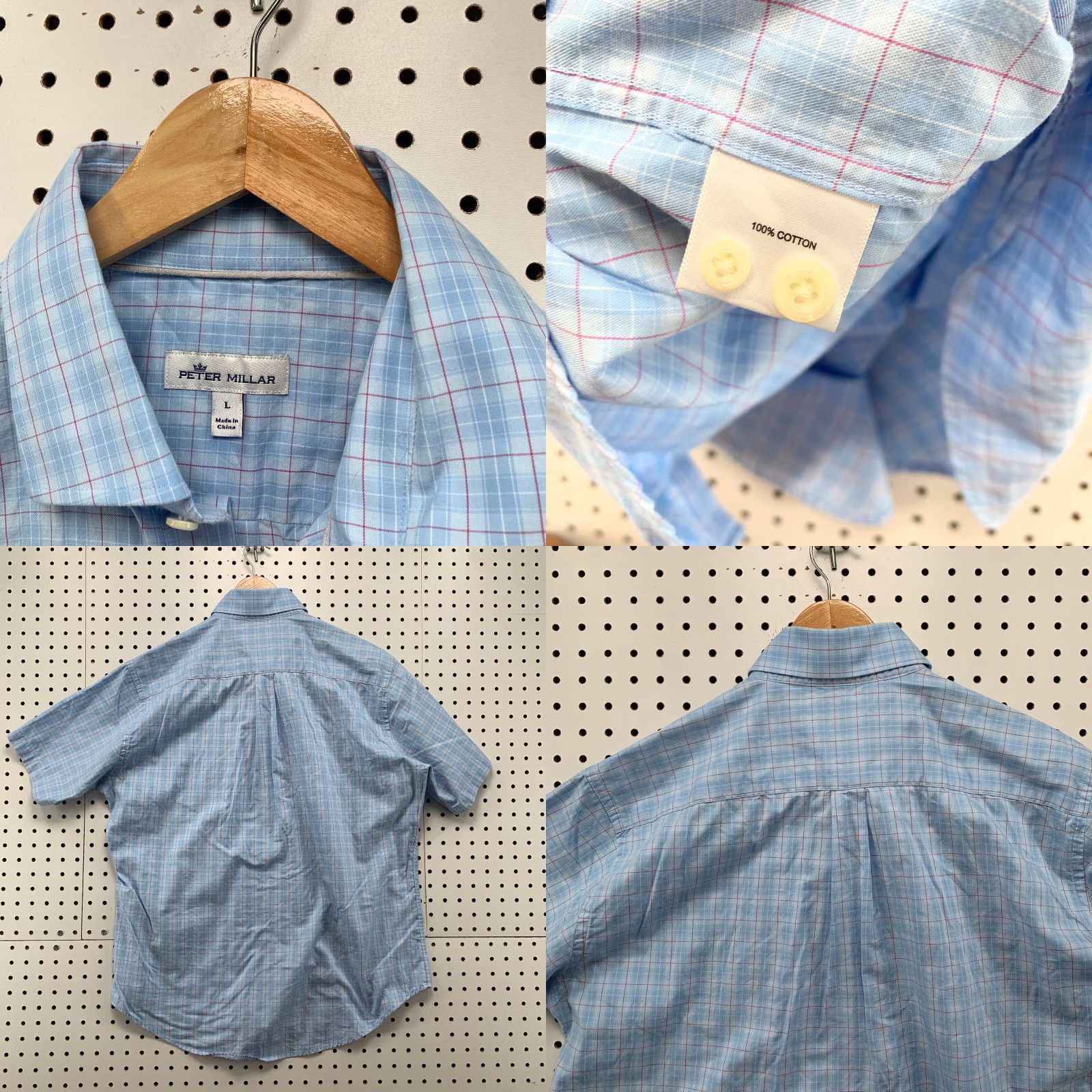 Peter Millar Peter Millar Button Shirt Blue red Check Short Sleeve Mens Large 24.5x30 Size US L / EU 52-54 / 3 - 8 Thumbnail
