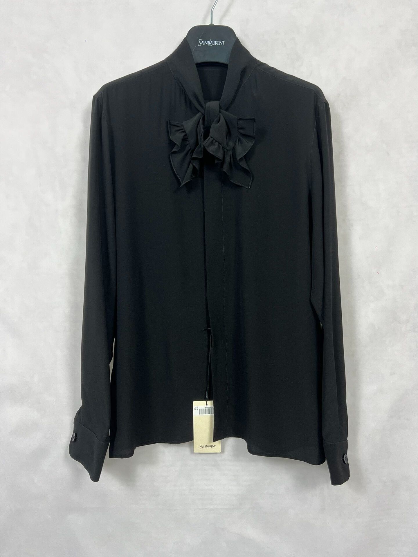 Saint Laurent Paris Saint Laurent Black Silk Bow Tie Shirt Size S / US 4 / IT 40 - 1 Thumbnail