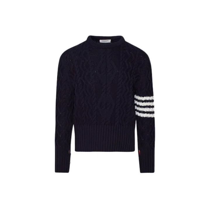 Thom Browne Thom Browne Navy Wool Sweater with Four Stripes Size US M / EU 48-50 / 2 - 1 Thumbnail