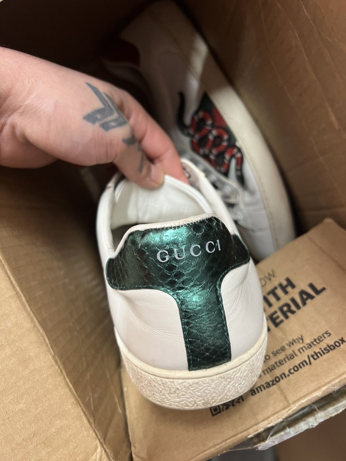 Gucci Gucci Ace leather sneakers signature embroidered Kingsnake Size US 12 / EU 45 - 6 Thumbnail