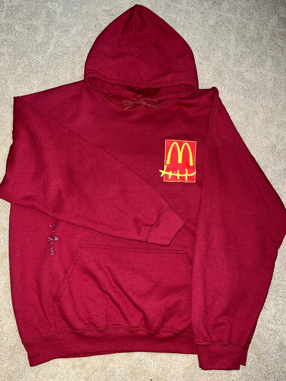 image of Travis Scott X Mcdonald’S Live From Utopia Sticker Hoodie in Burgandy, Men's (Size Large)