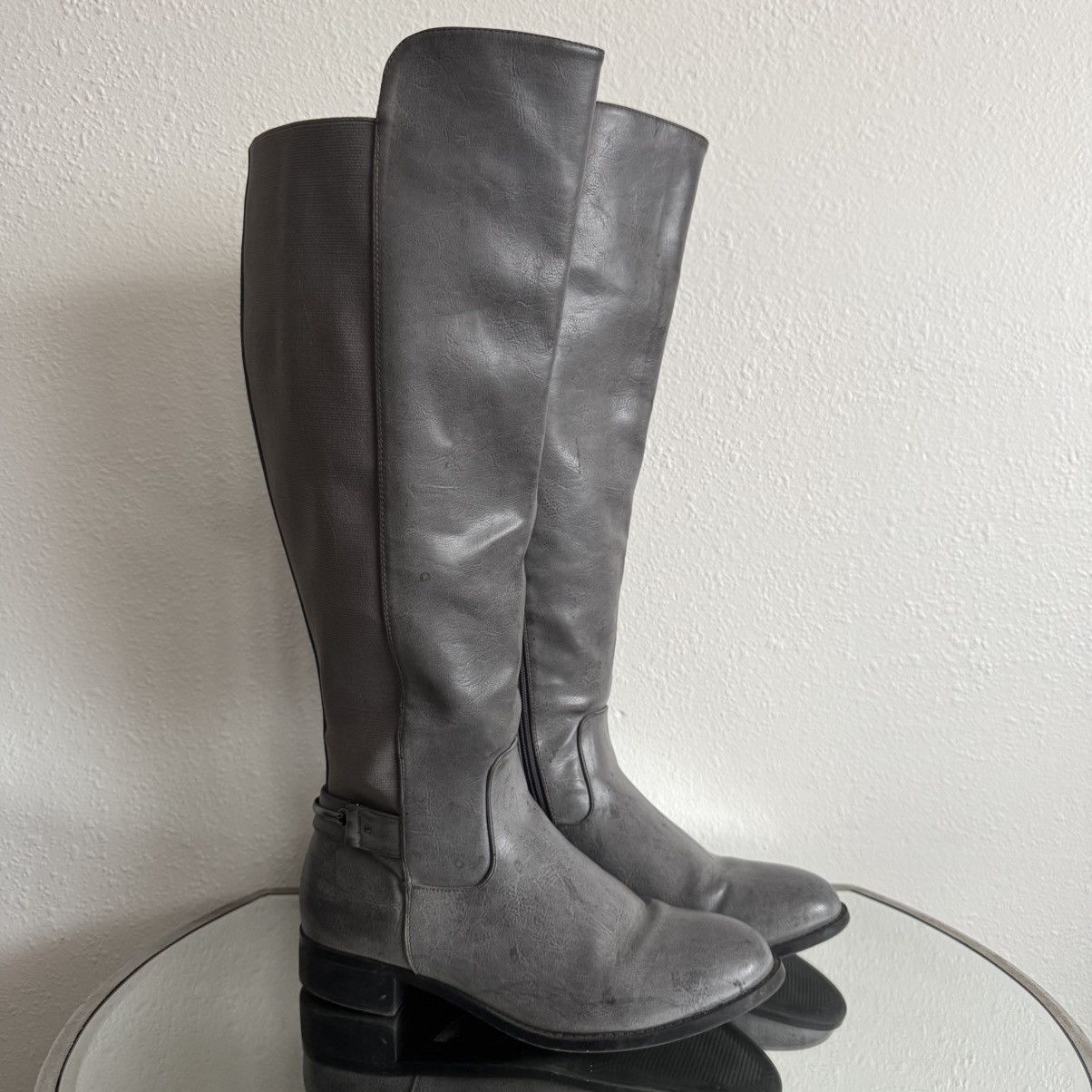 TORRID Grey Faux Leather Knee High Wide Calf Riding Boots