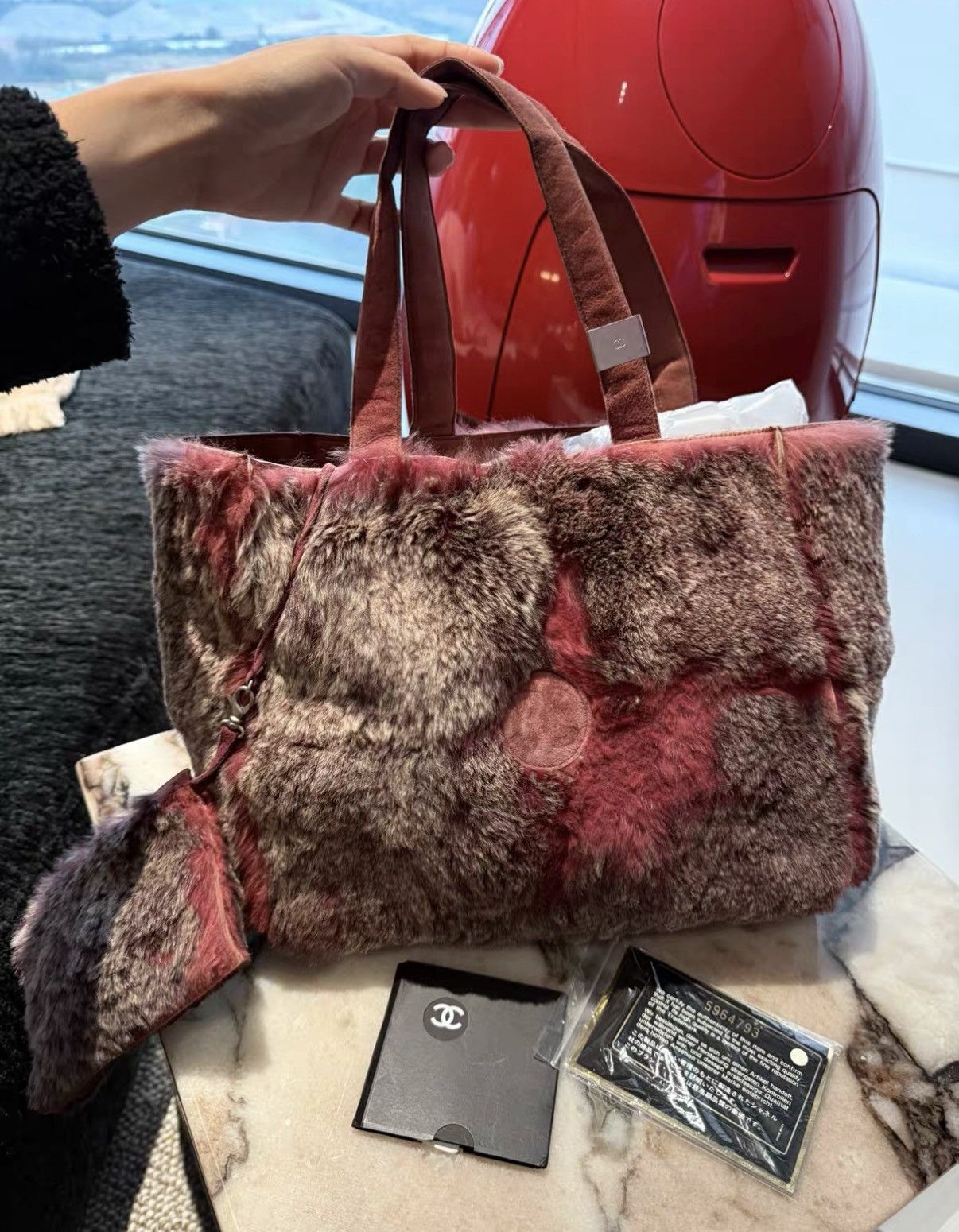 Chanel Chanel Raspberry Red Rabbit Fur Tote Shoulder Bag J36 Size ONE SIZE - 1 Thumbnail