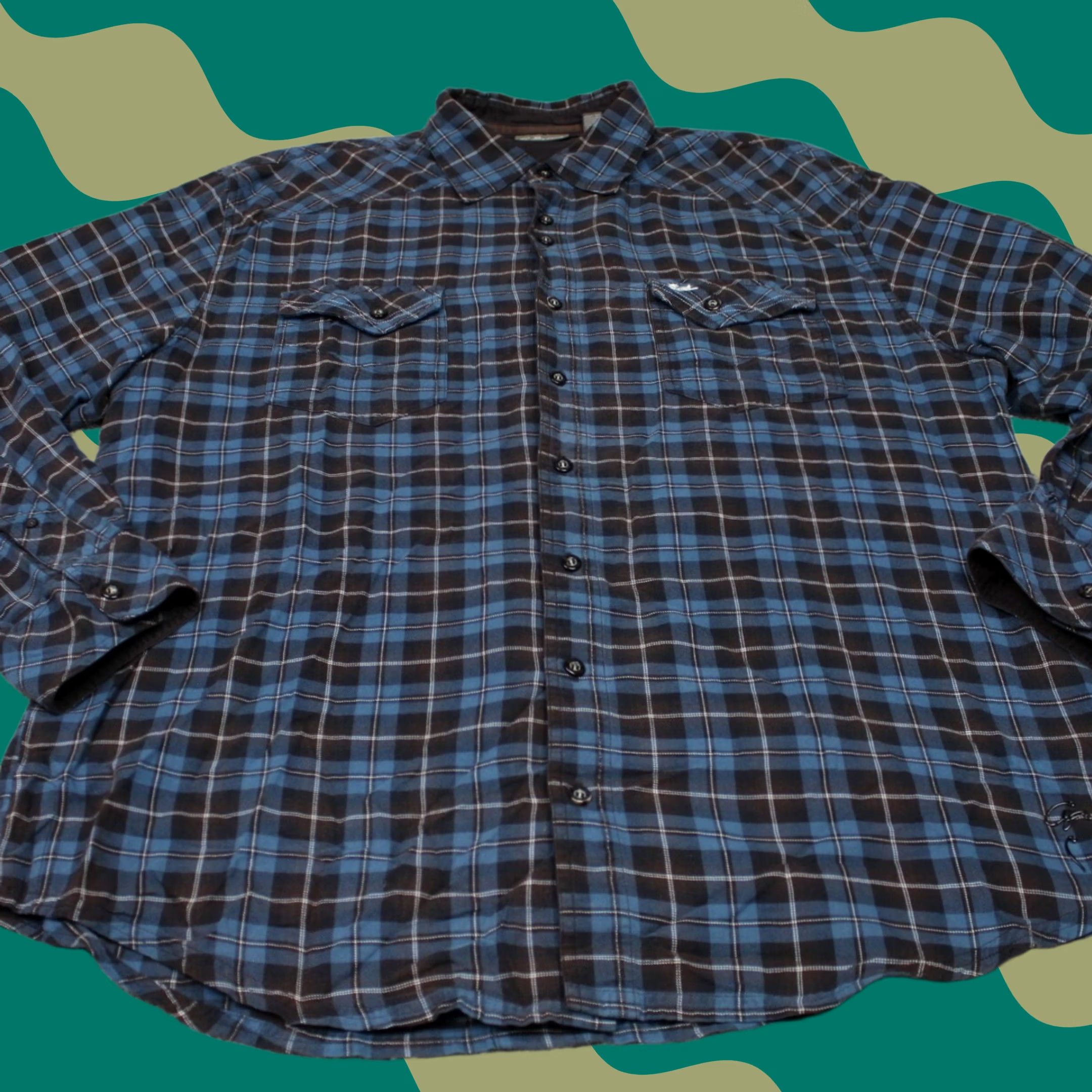Vintage A. Tiziano Shirt Mens 3XL XXXL Blue/Brown Plaid Cotton Long Sleeve Button Up Shirt Size US XXL / EU 58 / 5 - 1 Thumbnail