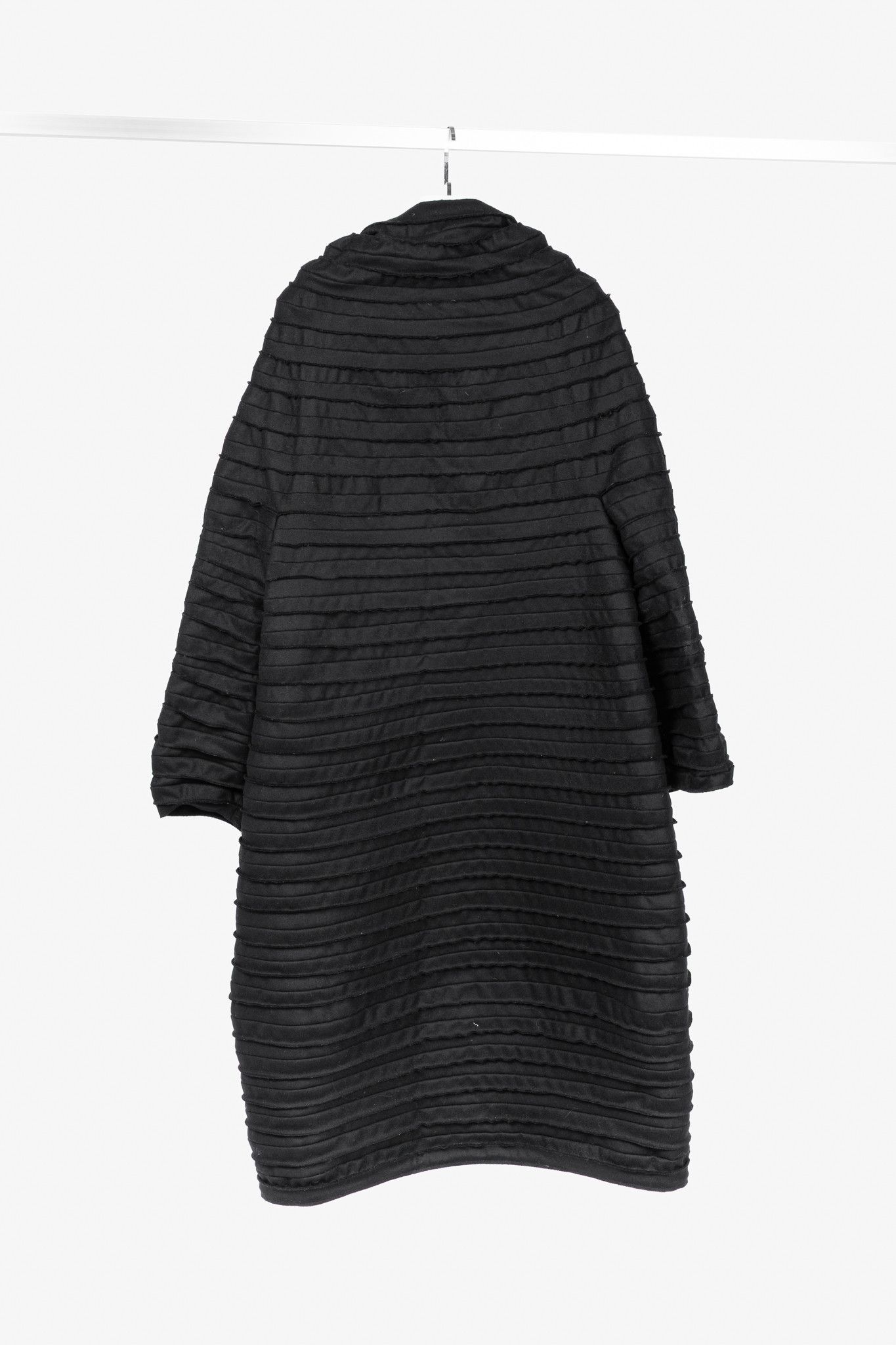 Other Sybilla Black Felt Pieced-Striped Coat Size L / US 10 / IT 46 - 2 Thumbnail