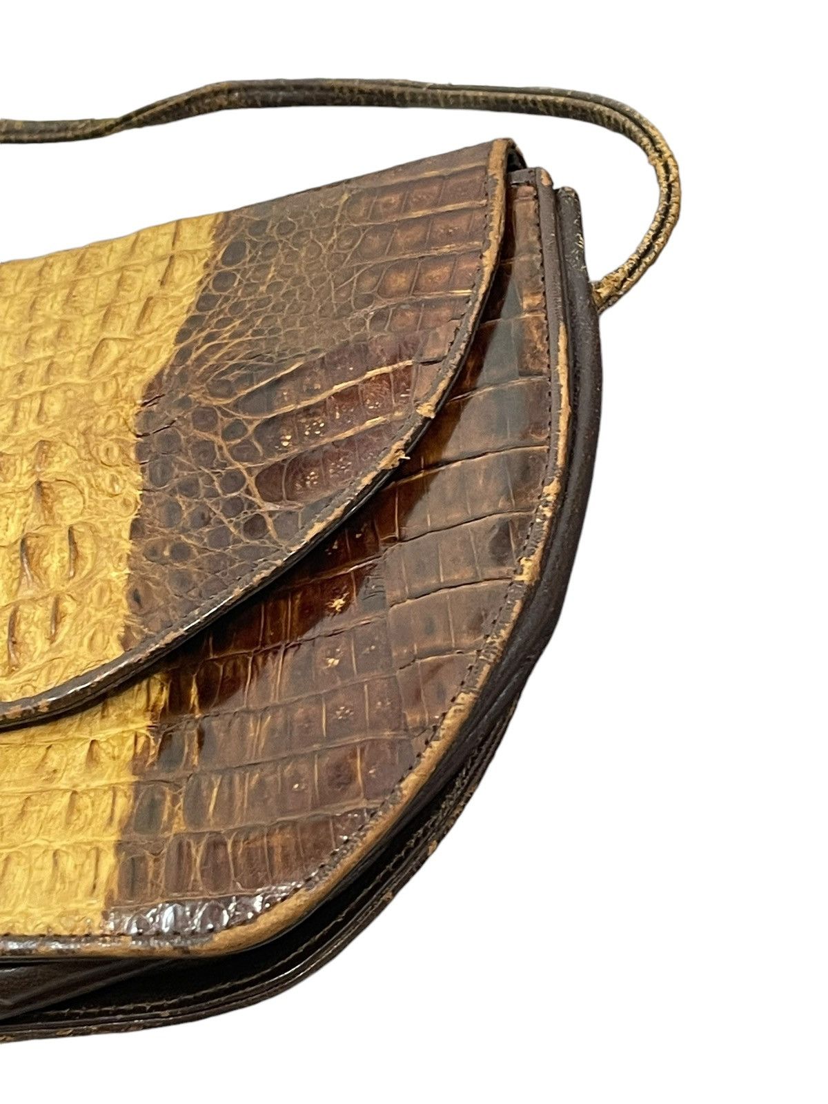 Leather Crocodile Skin Patina Vtg Unknown Japan Cross Body Bag 1🟩1 Size ONE SIZE - 6 Thumbnail