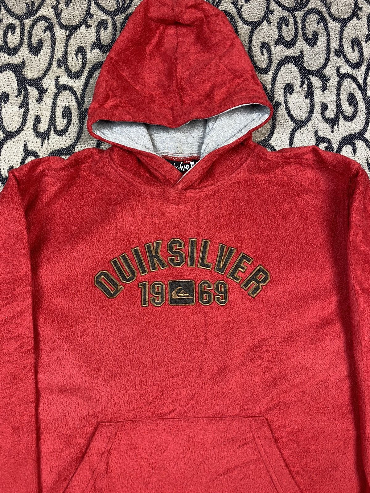 Billabong × Quiksilver Vintage 00s Quiksilver Big Logo Red Fleece Hoodie Y2K Size US L / EU 52-54 / 3 - 3 Thumbnail