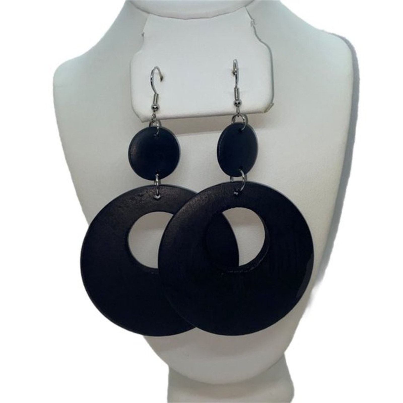 Other NWT Black Wood Circle Cut-Out Dangle Statement Earrings Size ONE SIZE - 1 Thumbnail