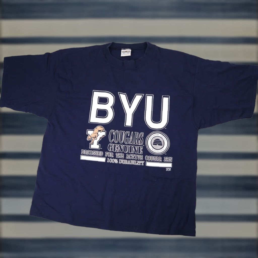 Vintage VINTAGE BYU Brigham Young University Graphic T Shirt Blue Mens XL Large Shirt Size US XL / EU 56 / 4 - 1 Thumbnail