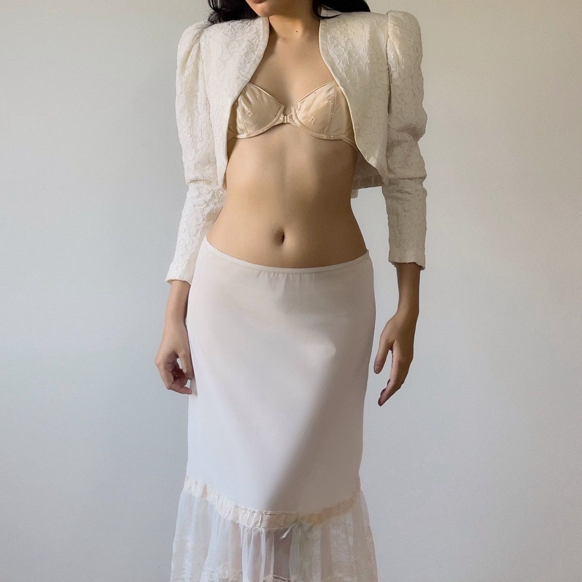 Other Vintage 1980s Off White Corded Lace Bolero Jacket (XS–S) Size XS / US 0-2 / IT 36-38 - 2 Thumbnail