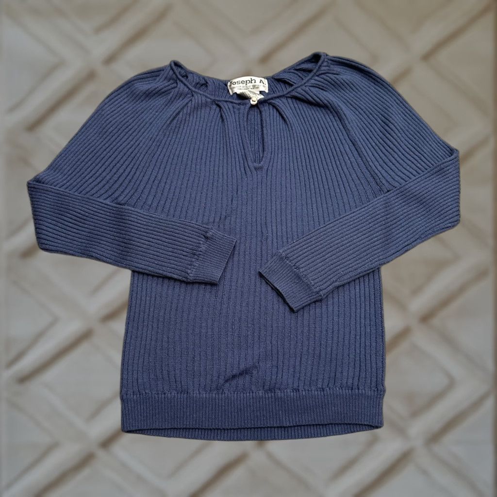 Vintage Joseph A. Keyhole Ribbed Knit Top Sweater Women's Small Blue Acrylic Wool Casual Shirt Blouse Womens Size S Size S / US 4 / IT 40 - 1 Thumbnail