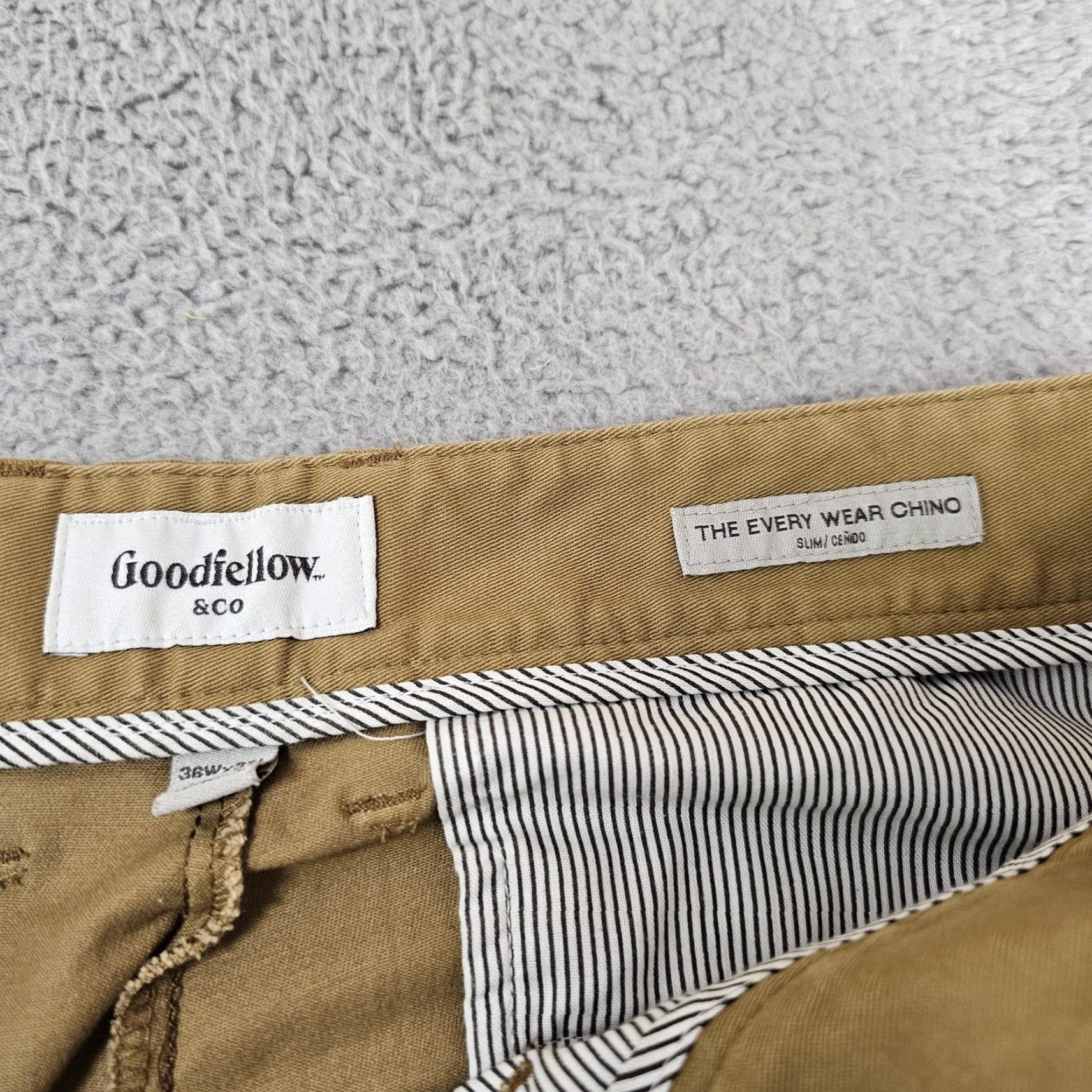 Vintage Goodfellow & Co Chino Pants Mens 36x32 Khaki Slim Stretch Flat Front Pockets Zip Fly Button Closure The Every Wear Chino Casual Business Mens Size US 36 / EU 52 - 3 Thumbnail