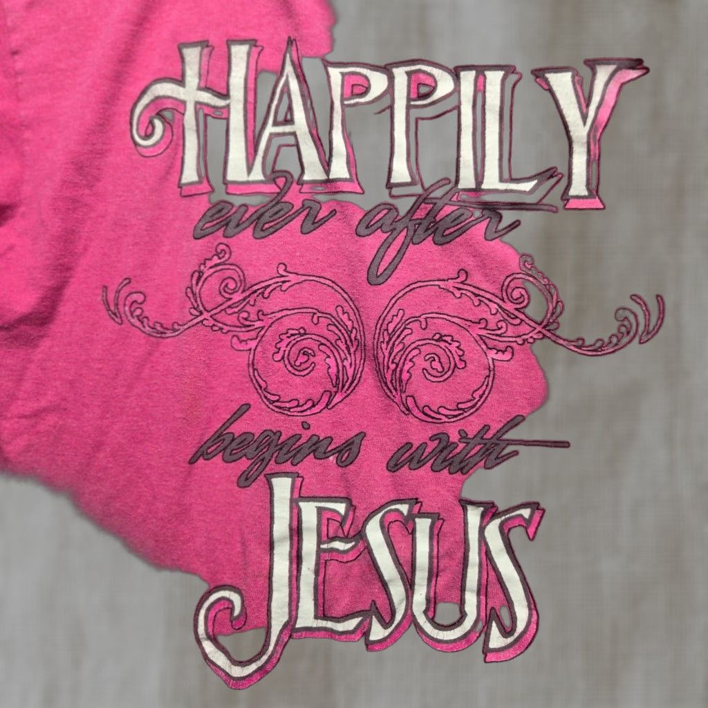 Vintage Happily ever after T-Shirt M Men's Pink Christian Religious Jesus Christ Bible Church God Graphic Tee Shirt Modern Size US M / EU 48-50 / 2 - 1 Thumbnail
