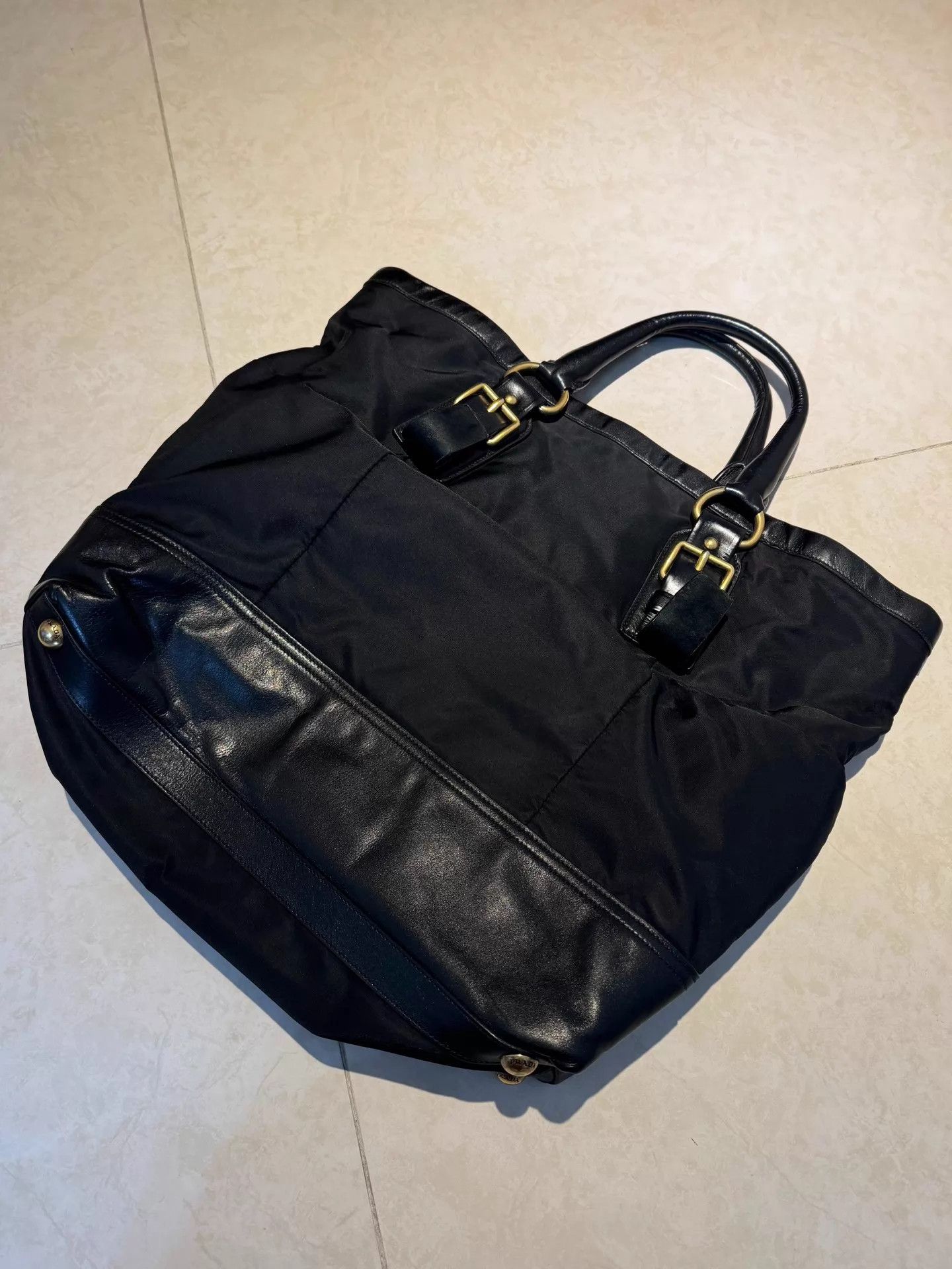 Prada Prada Logo Nylon Waxed Leather Tote Bag Unisex Black Size ONE SIZE - 2 Thumbnail