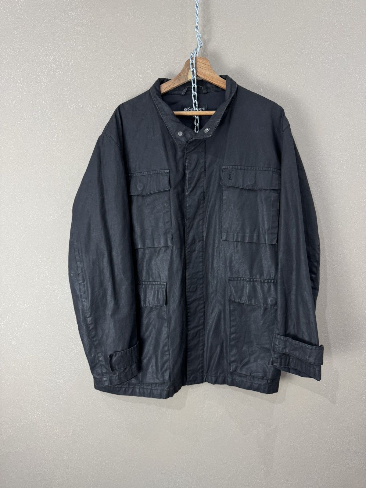 YSL Yves Saint Laurent waxed Designer Logo jacket