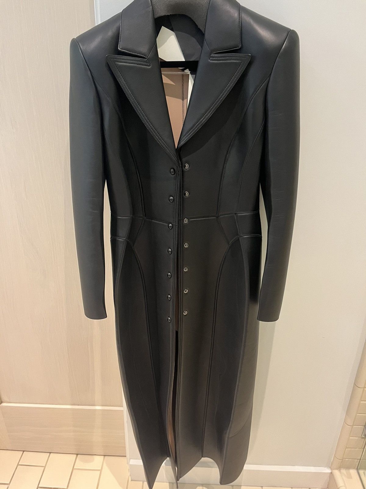 image of Fendi Leather Trench Coat in Black, Women's (Size XS)