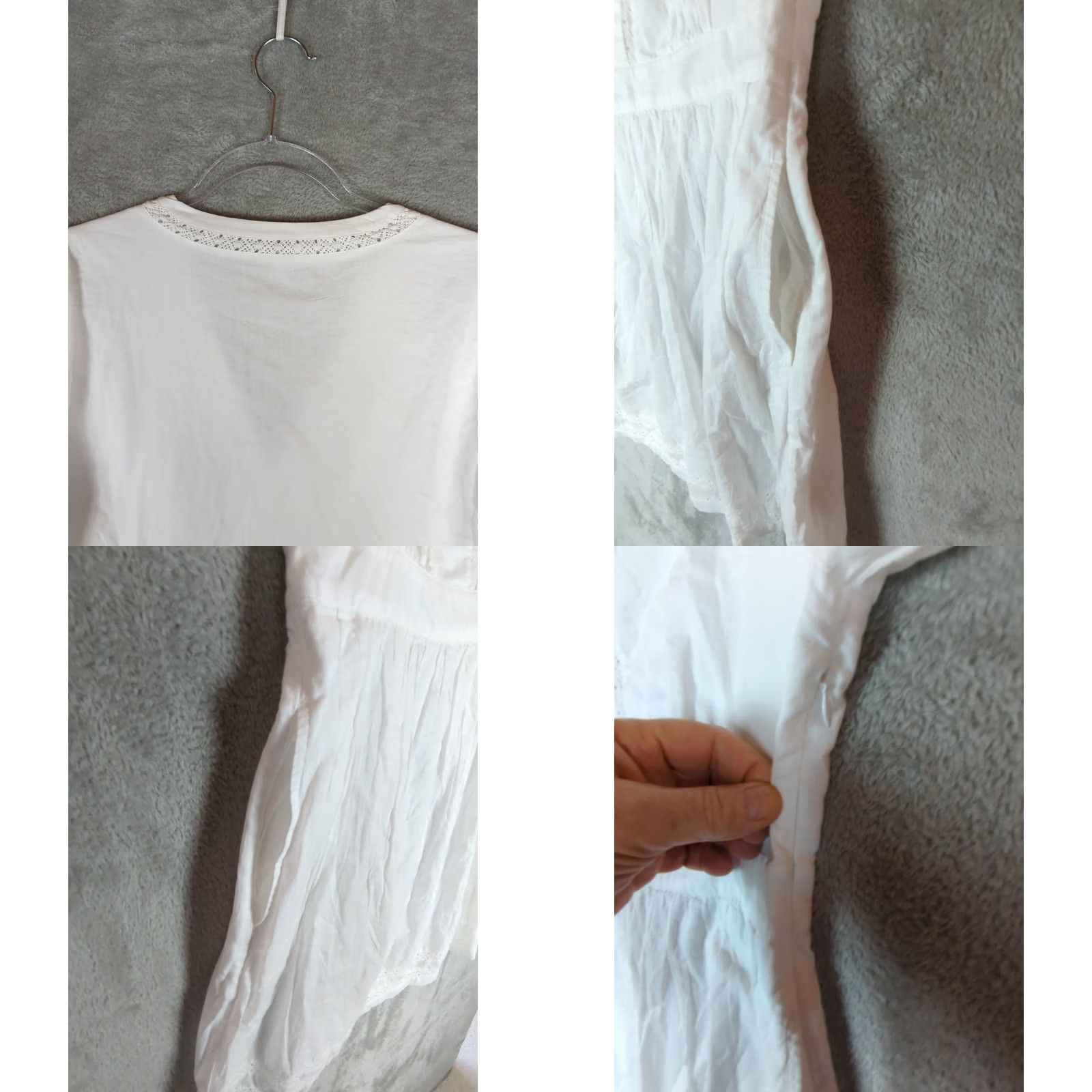 J.Crew J.CREW White Dress XS Long Puff Sleeve Crochet V-Neck A-Line Beach Cottagecore Lightweight 100% Cotton Size XS / US 0-2 / IT 36-38 - 8 Thumbnail