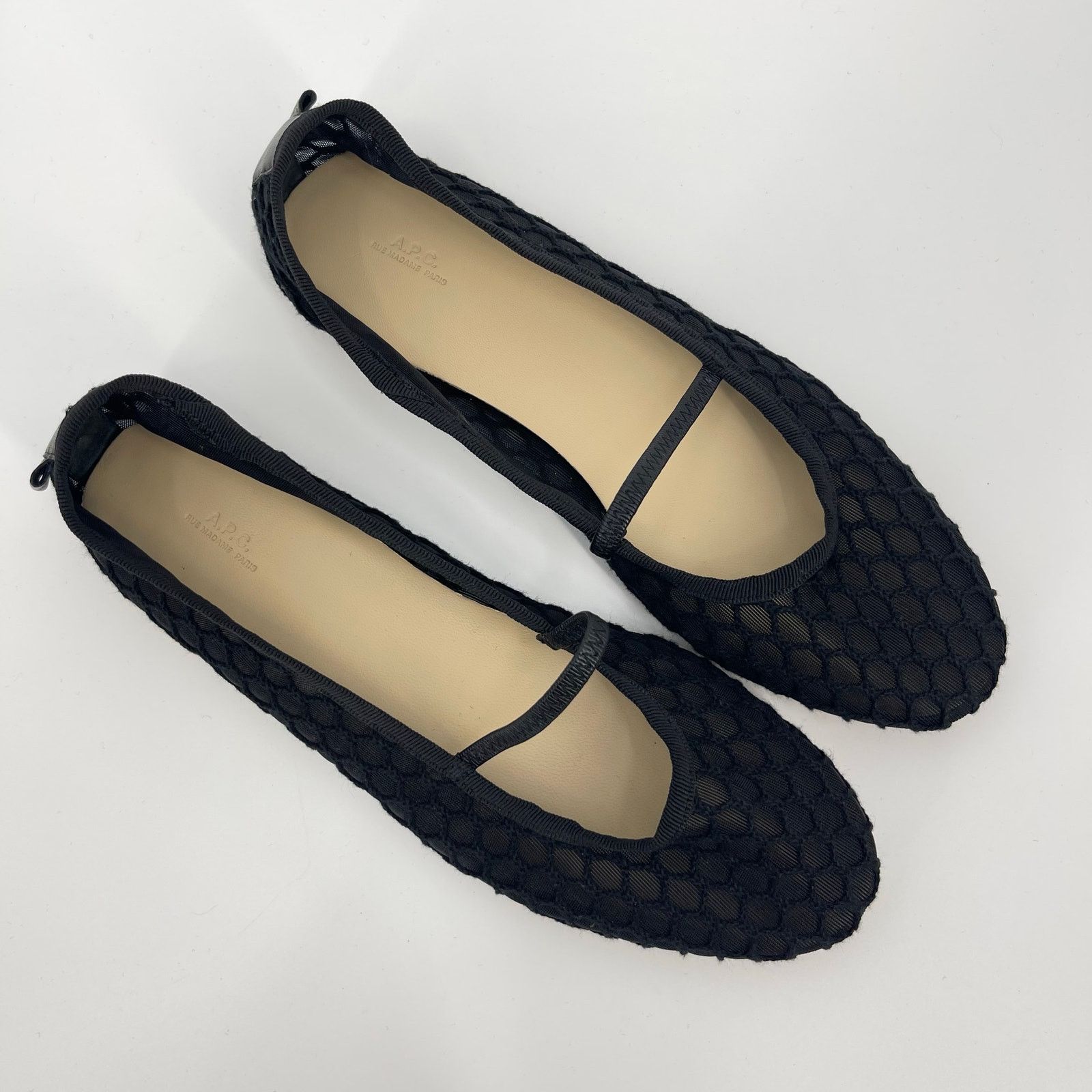 A.P.C. Black Mesh Swan Ballet Mary Jane Flats 37