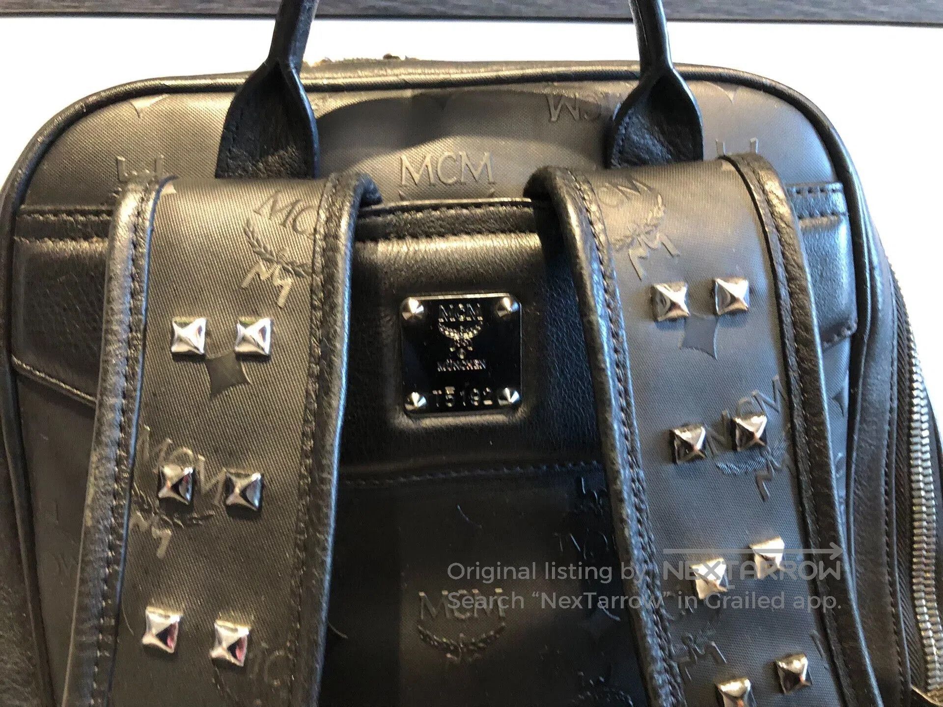 MCM Large Black Studded Backpack.