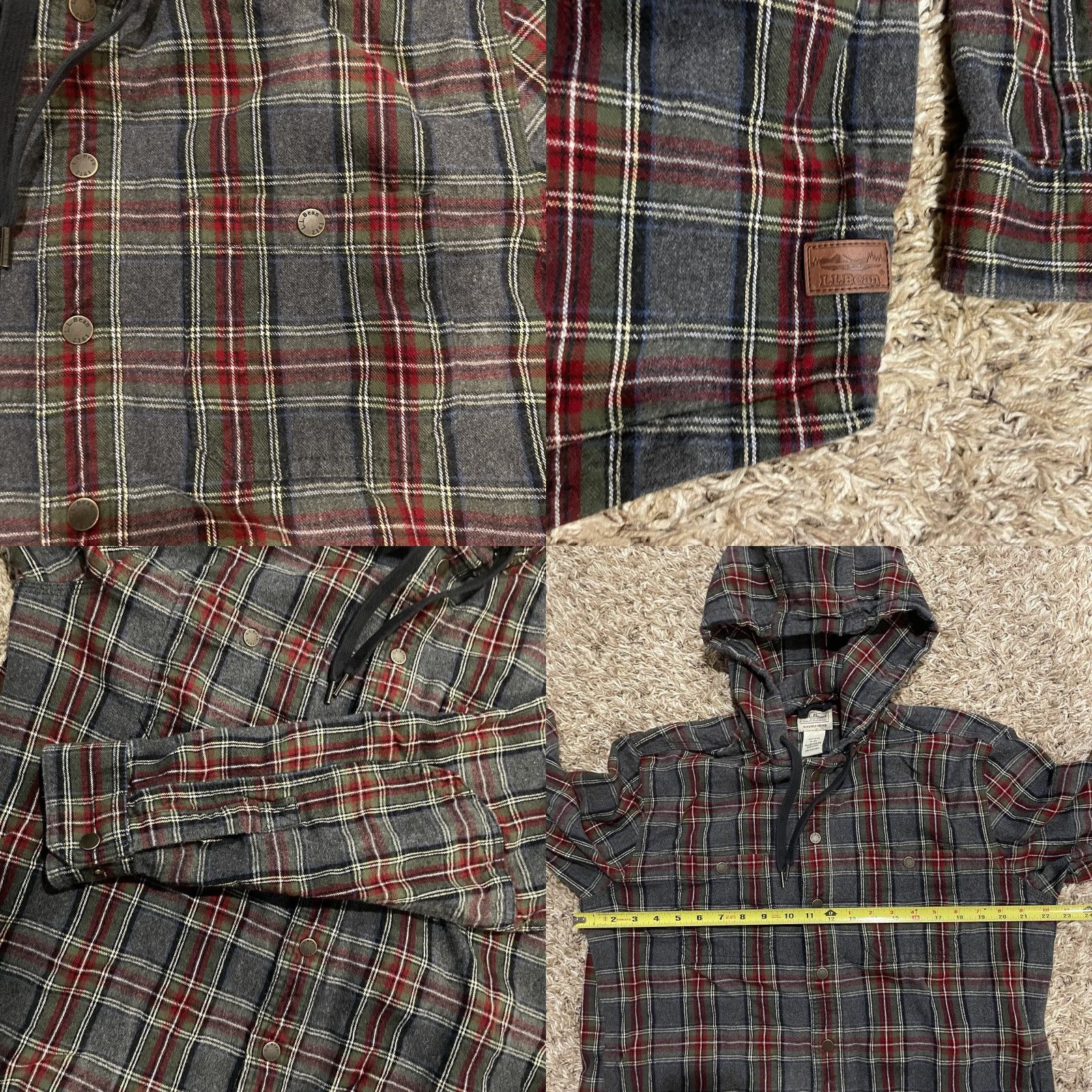 Vintage LL Bean Hooded Flannel Shirt Mens M Gray Plaid Snap Down Slightly Fitted Hoodie Sweatshirt Button-Up Crew Neck Pockets Logo Size US M / EU 48-50 / 2 - 8 Thumbnail