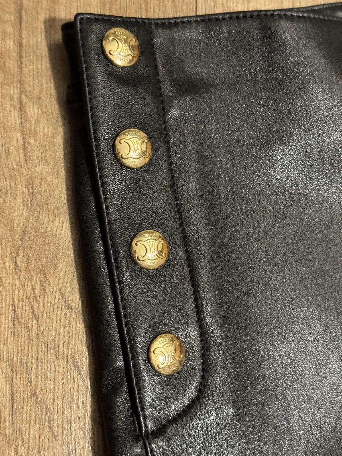 Celine Celine black leather pants, 8 Triomphe gold buttons, size M Size 27" / US 4 / IT 40 - 2 Thumbnail