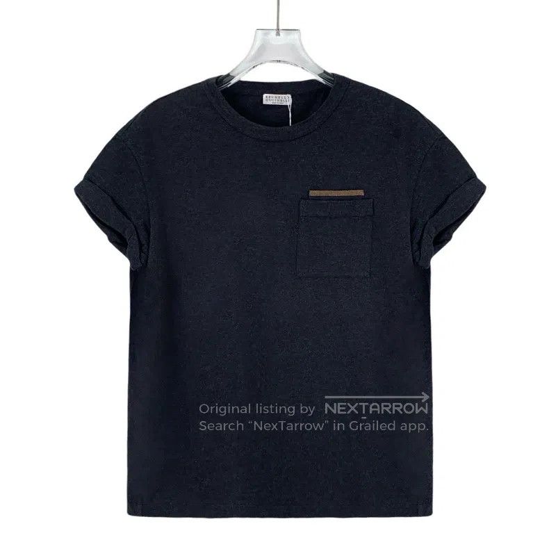 Brunello Cucinelli Brunello Cucinelli Black Gray Beaded Cotton Round Neck Sho Size S / US 4 / IT 40 - 1 Thumbnail