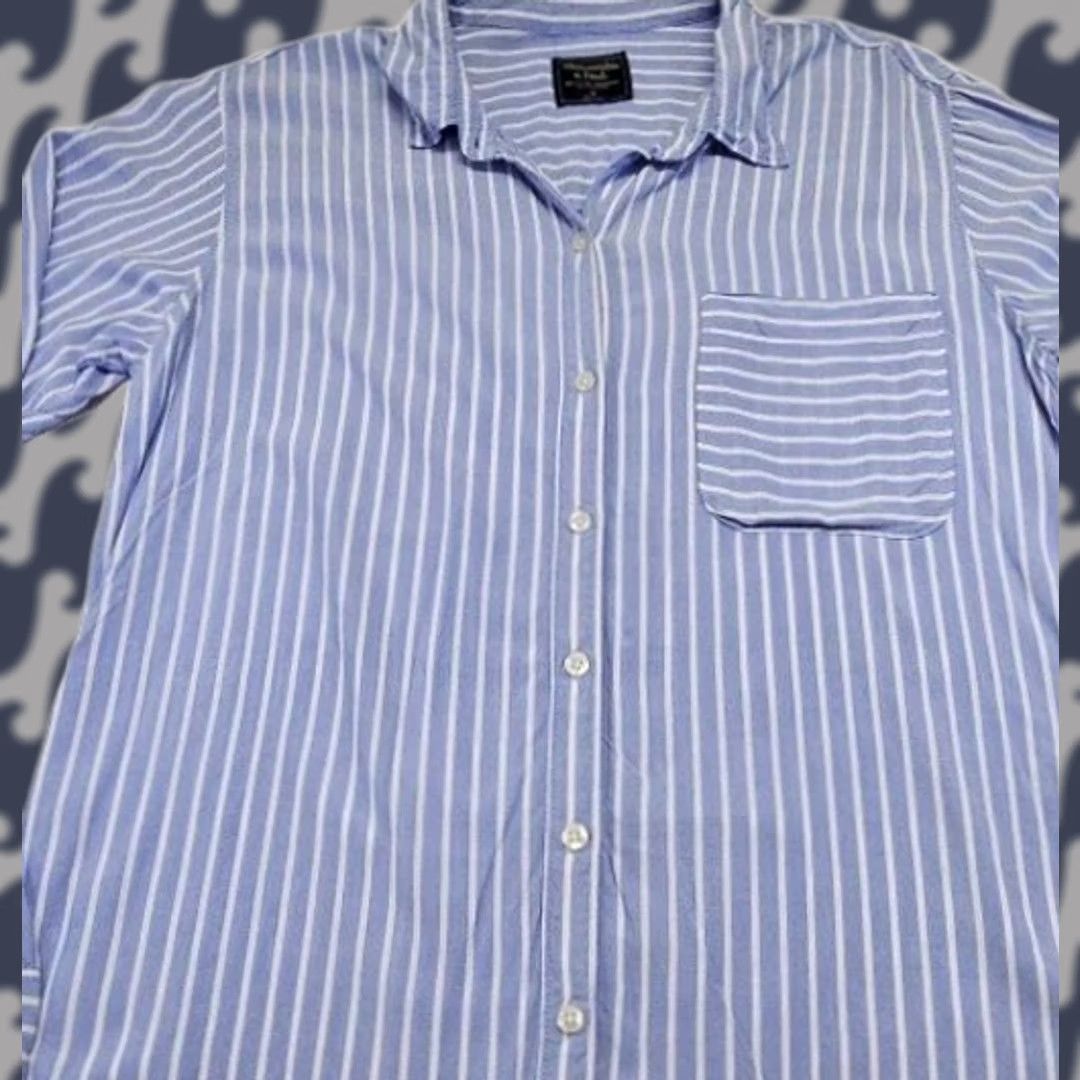Abercrombie & Fitch Abercrombie & Fitch Button-Down Shirt Mens M Long Sleeve Blue White Stripe Cotton Woven Button-Up Regular Fit Size US M / EU 48-50 / 2 - 1 Thumbnail