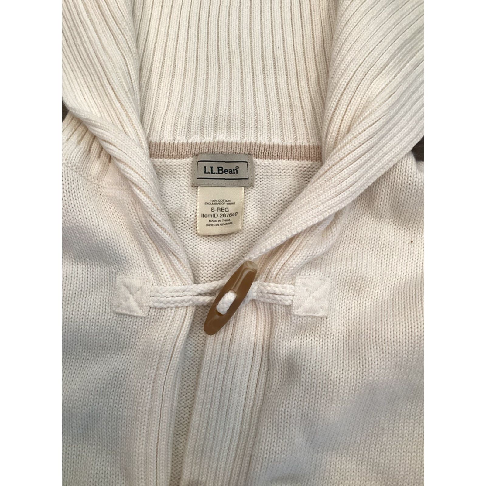 Vintage L.L. Bean Cable Knit Cardigan Sweater Collared Toggle Womens Small Cream 100% Cotton Size S / US 4 / IT 40 - 3 Thumbnail