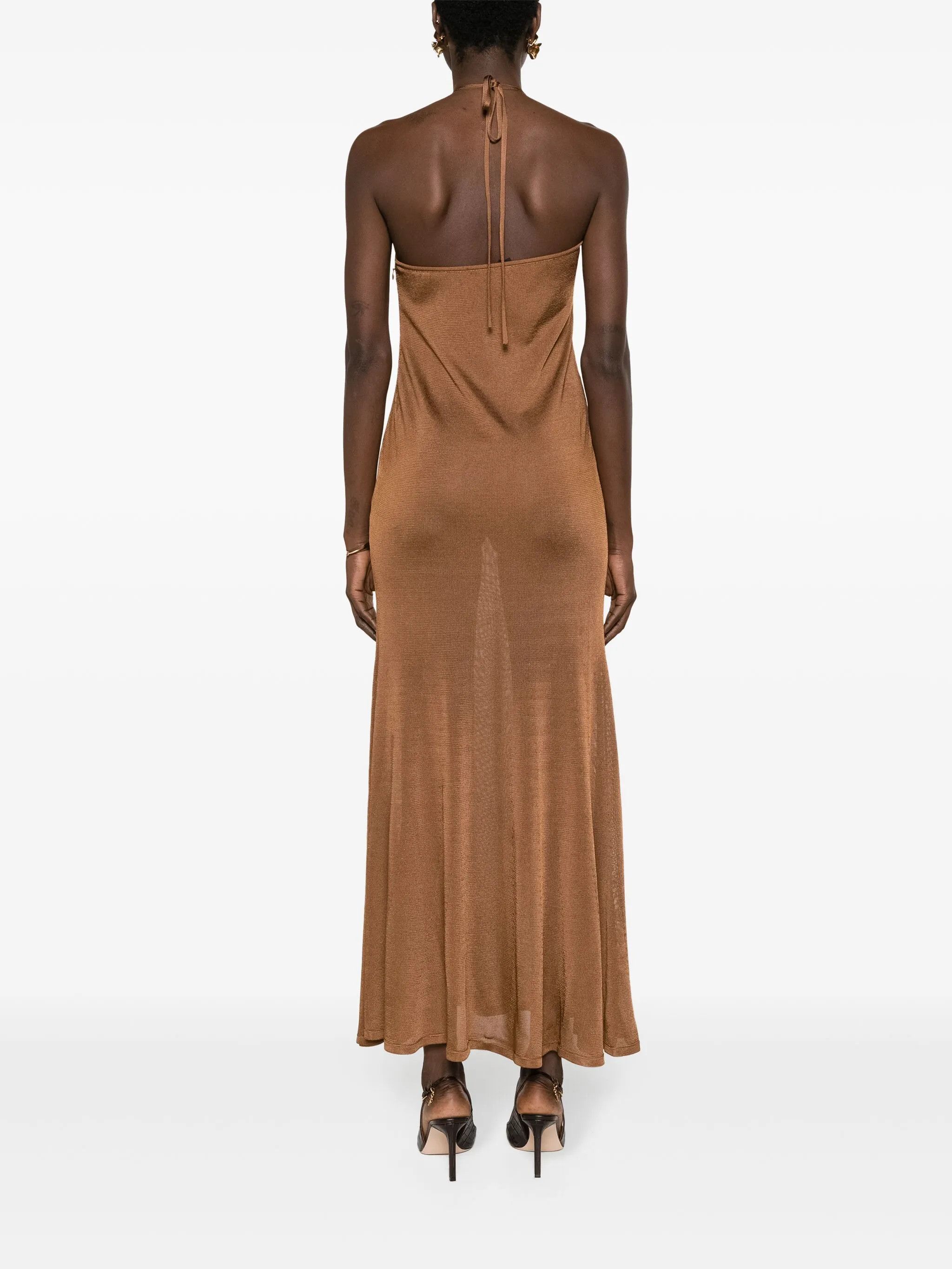 Tom Ford o1w1db10525 ACK418 Halterneck Flare Maxi Dress in Brown Size XS / US 0-2 / IT 36-38 - 4 Thumbnail