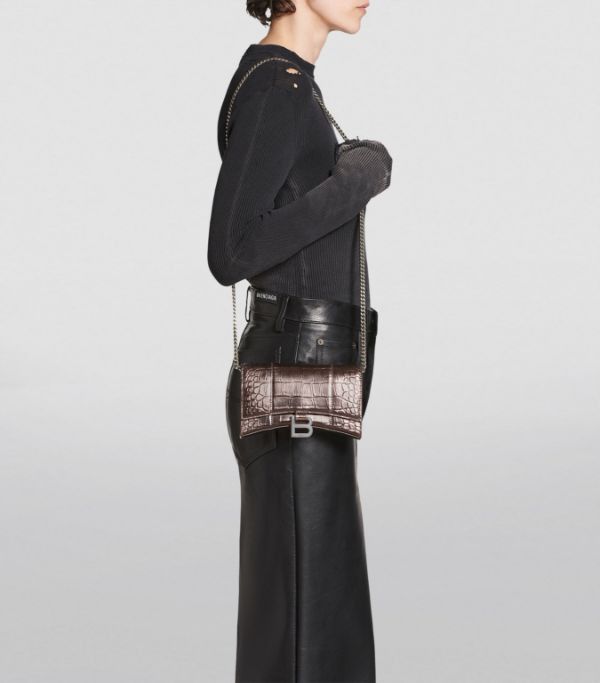 Balenciaga o1mt1gz0724 Size: OS / Metallized Crocodile Embossed Brown Size ONE SIZE - 5 Thumbnail