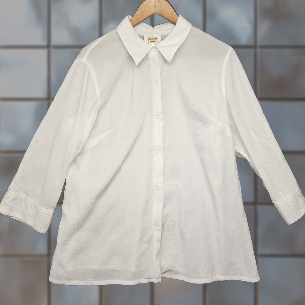 Talbots Talbots Shirt Womens 1X White Button-Up 3/4 Sleeve Collared Top 100% Cotton FLAW Size XL / US 12-14 / IT 48-50 - 1 Thumbnail