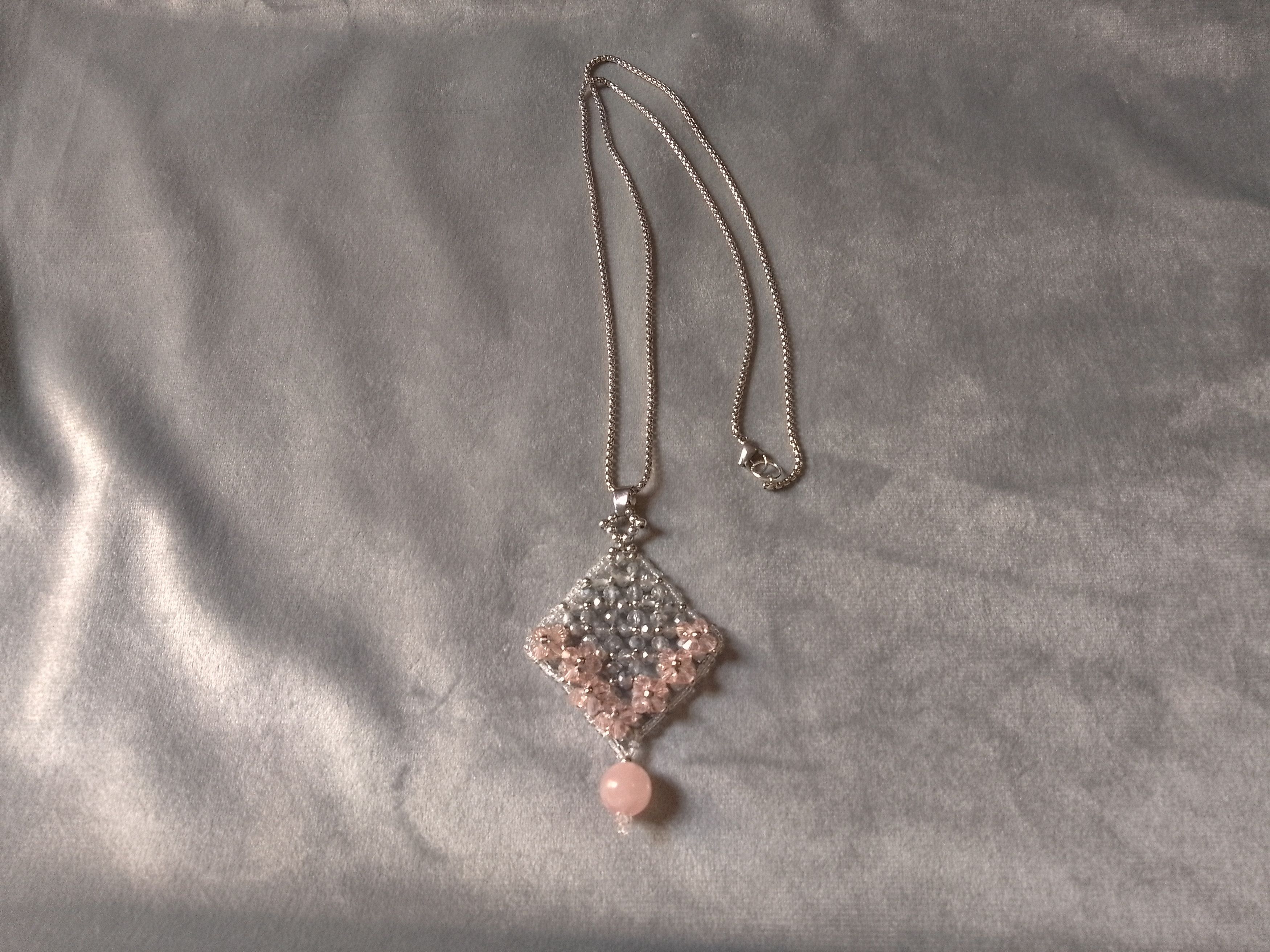 Handmade Long Necklace/ Talisman Pendant in Crystal Rose quartz Size ONE SIZE - 7 Thumbnail