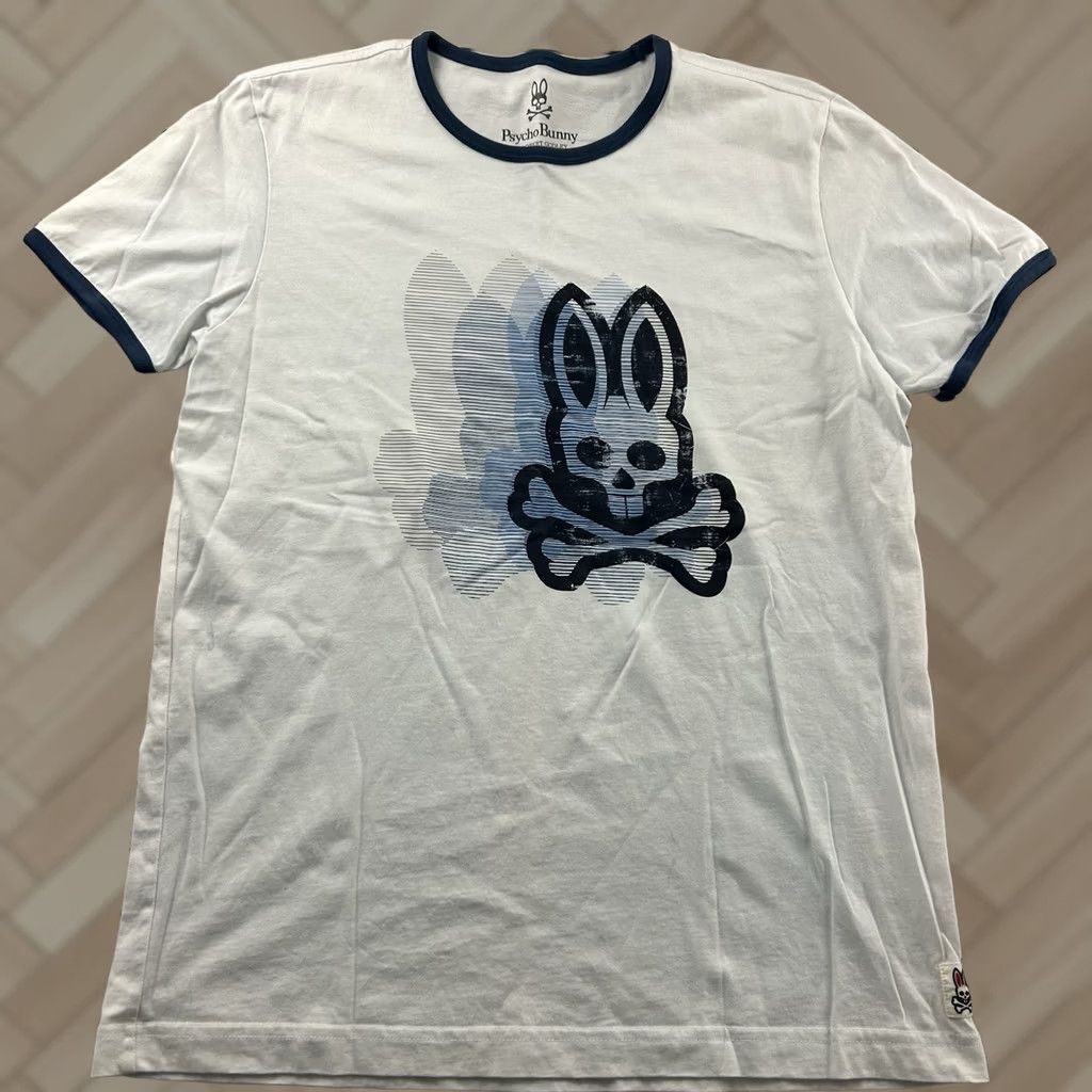 Psycho Bunny Psycho Bunny Short Sleeve T-Shirt Men’s 4 White Blue Pima Cotton Ringer Shirt Size US S / EU 44-46 / 1 - 1 Thumbnail