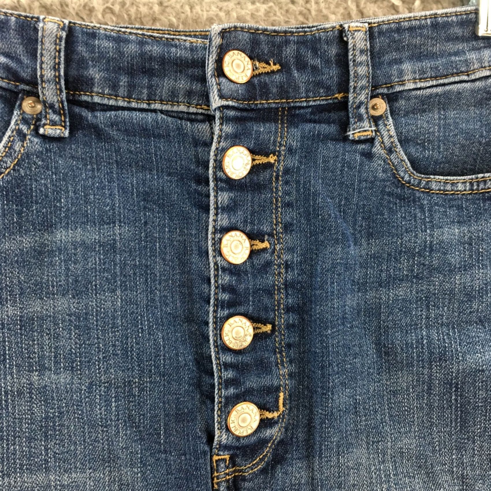 Banana Republic Banana Republic Pencil Skirts Womens 25 Blue Dark Wash Button Fly Back Slit Size 42" / US 20 - 3 Thumbnail