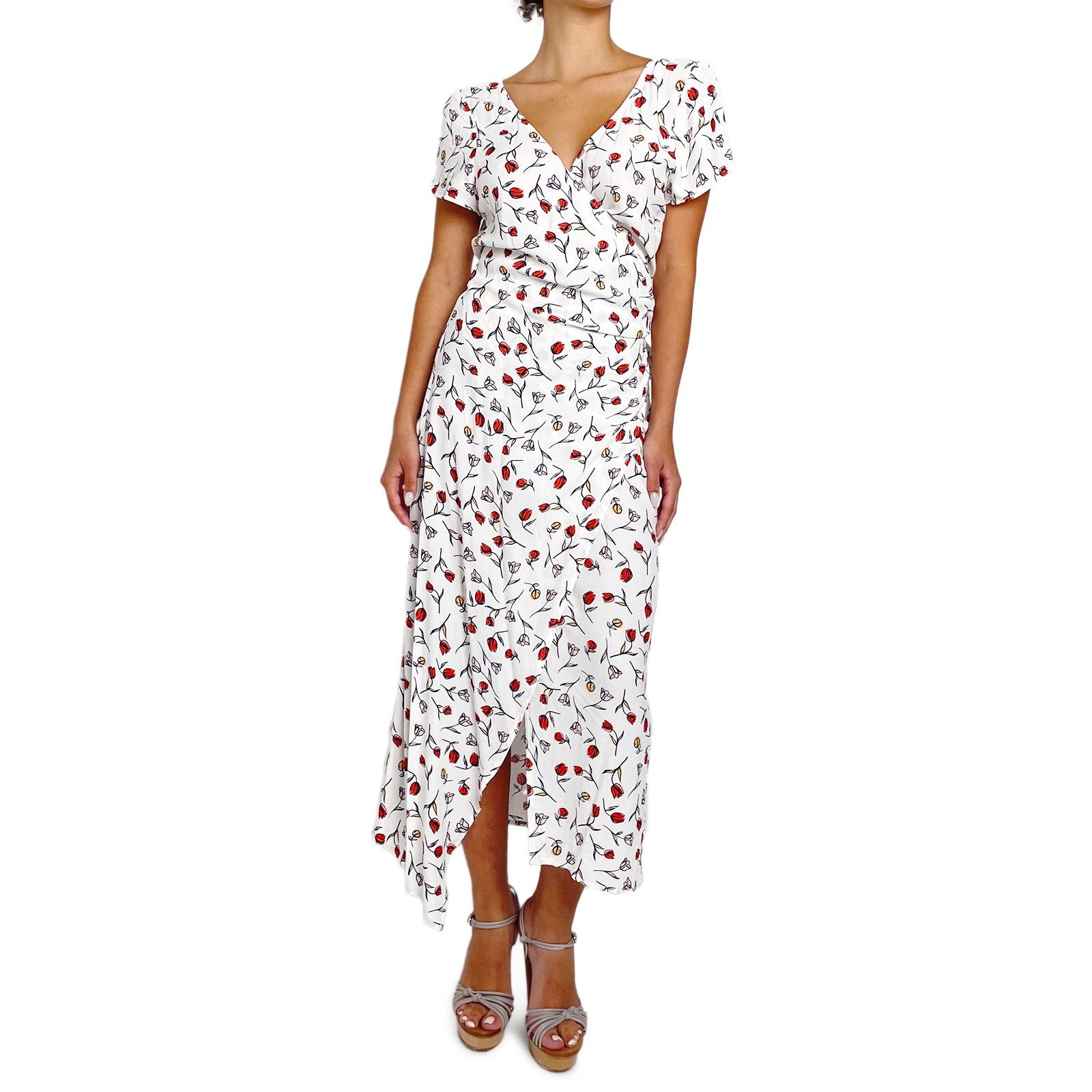 BEC + BRIDGE White Wrap Dress with Red Flowers Size L / US 10 / IT 46 - 3 Thumbnail