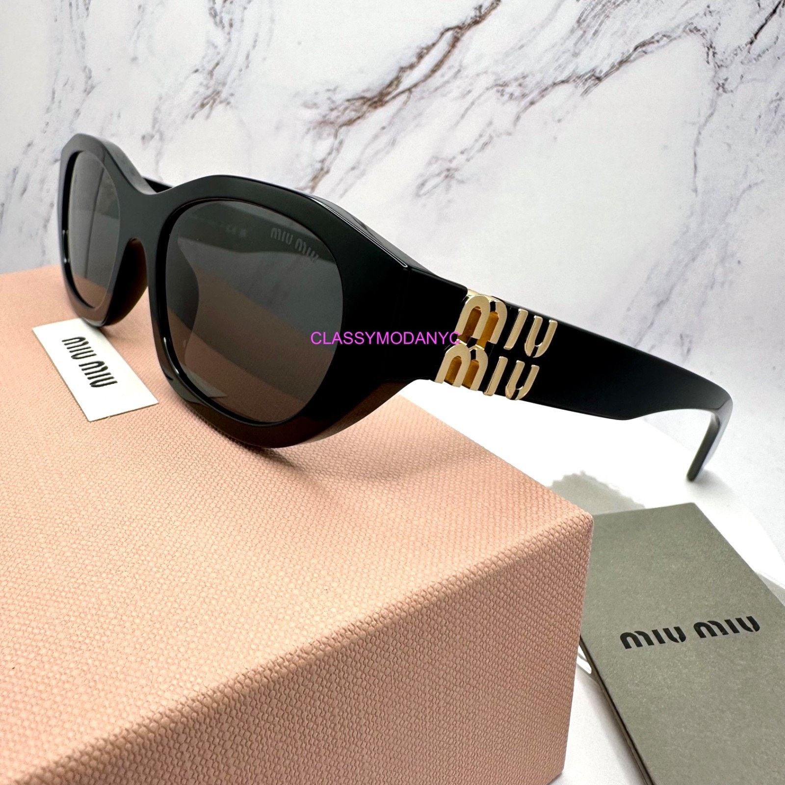 Miu Miu MIU MIU Sunglasses Black Gold Rectangle Cat Eye Authentic Size ONE SIZE - 4 Thumbnail