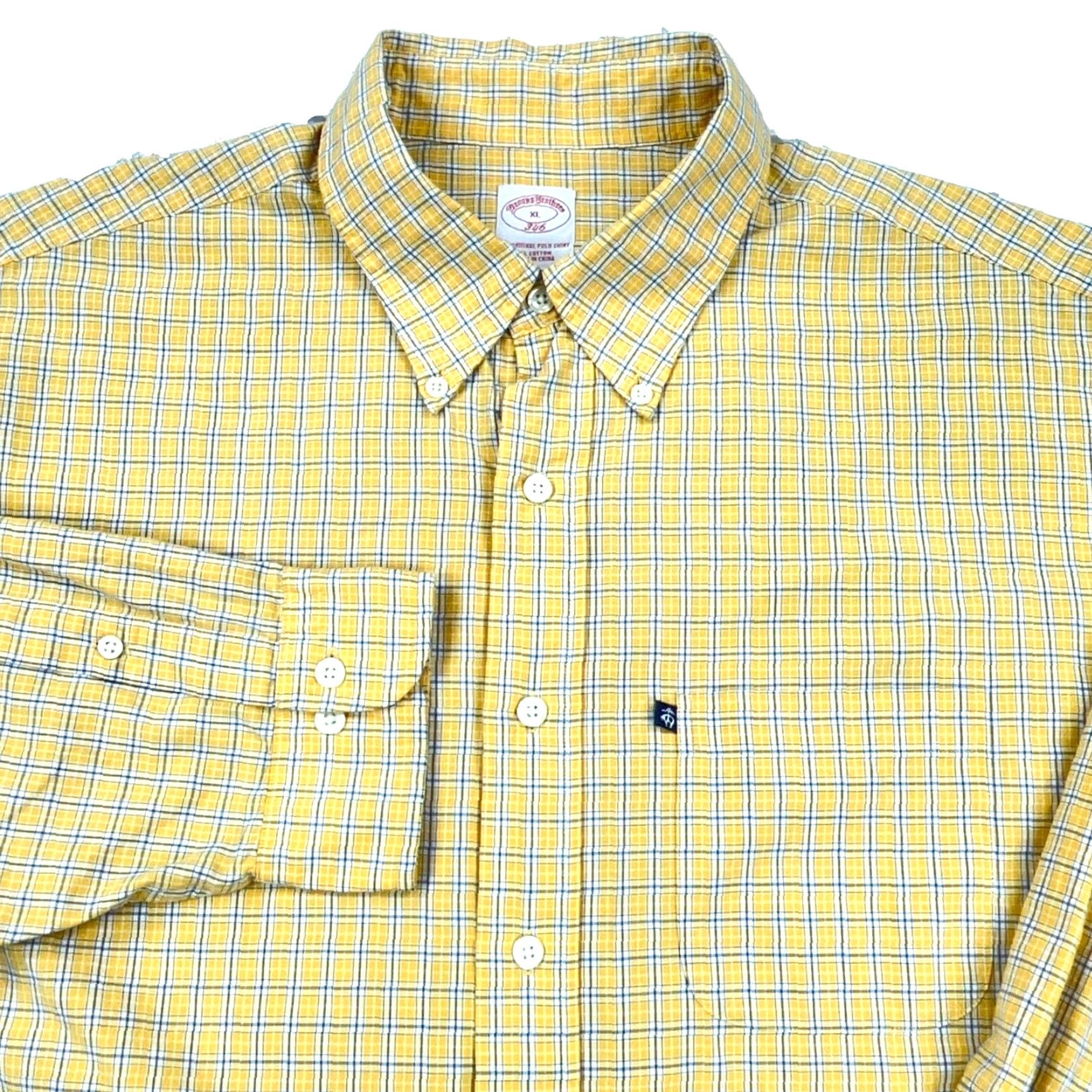 Brooks Brothers Brooks Brothers Shirt Men XL Yellow Blue Plaid Button-Up Casual Dress 346 Poplin Size 46R - 2 Thumbnail