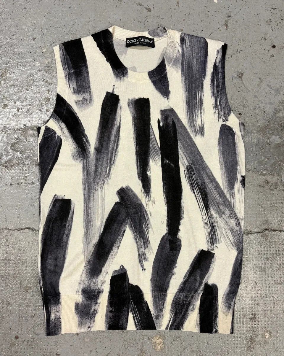 Dolce & Gabbana 2000s Dolce & Gabbana Black Paint Tank Top White Sweater Size US S / EU 44-46 / 1 - 1 Thumbnail
