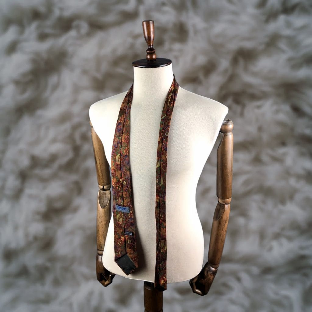 Kenzo KENZO Silk Men’s Tie Floral Brown 100% Silk Necktie Classic Floral Pattern Tie Mens Size ONE SIZE - 1 Thumbnail