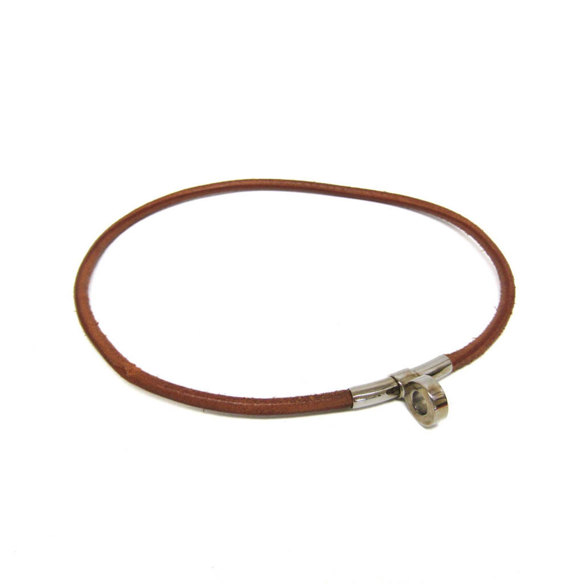 image of Hermes Kite Leather,metal Women's Choker Necklace (Brown,silver)