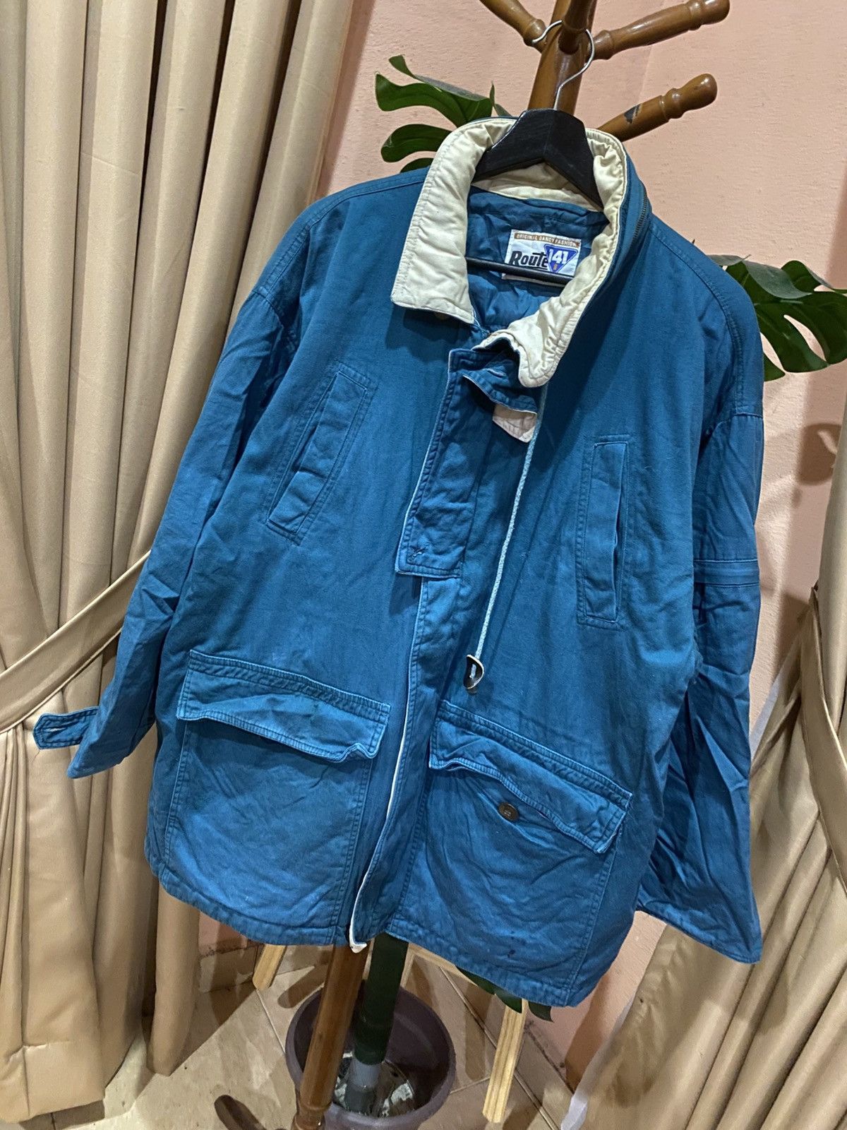 Vintage Vintage Route 141 Blue Cotton Jacket with Beige Collar Size US L / EU 52-54 / 3 - 2 Thumbnail