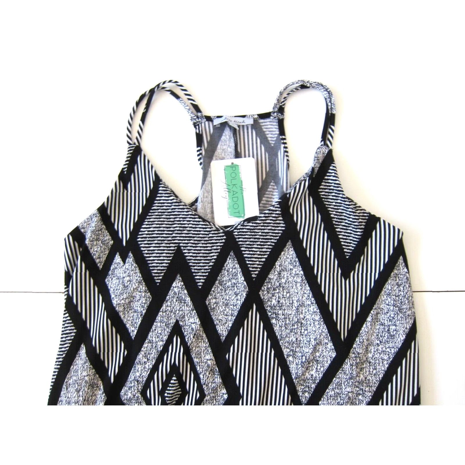 Vintage NWT Polka Dot Alley Black White Stripe Chevron Long Maxi Sleeveless Tank Dress S Size S / US 4 / IT 40 - 3 Thumbnail