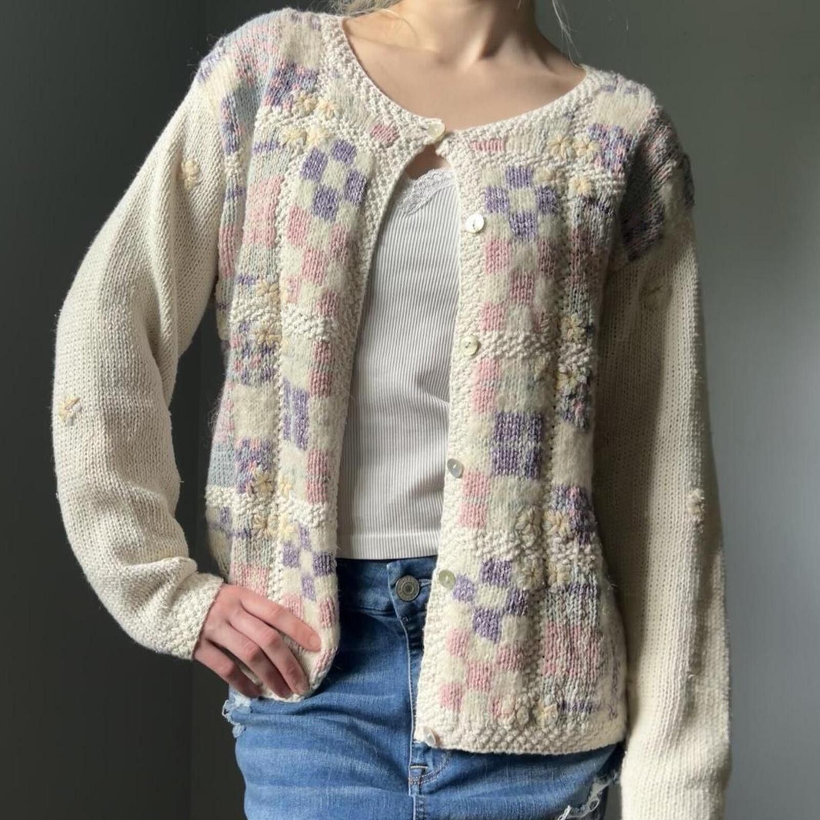 Other Casual Corner Vintage Pastel Patchwork Cardigan Size M / US 6-8 / IT 42-44 - 7 Thumbnail