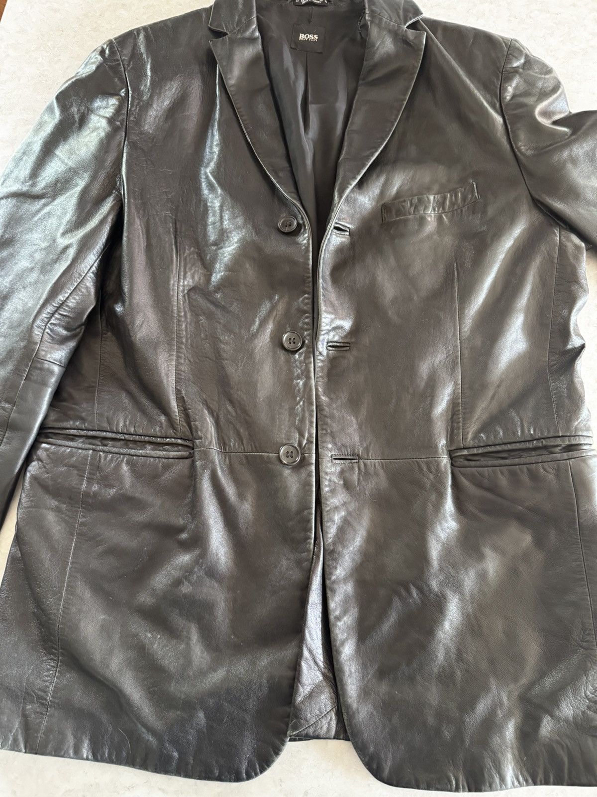 Hugo Boss Hugo Boss 3-Button Lambskin Leather Blazer Jacket (46R) Size US XL / EU 56 / 4 - 3 Thumbnail