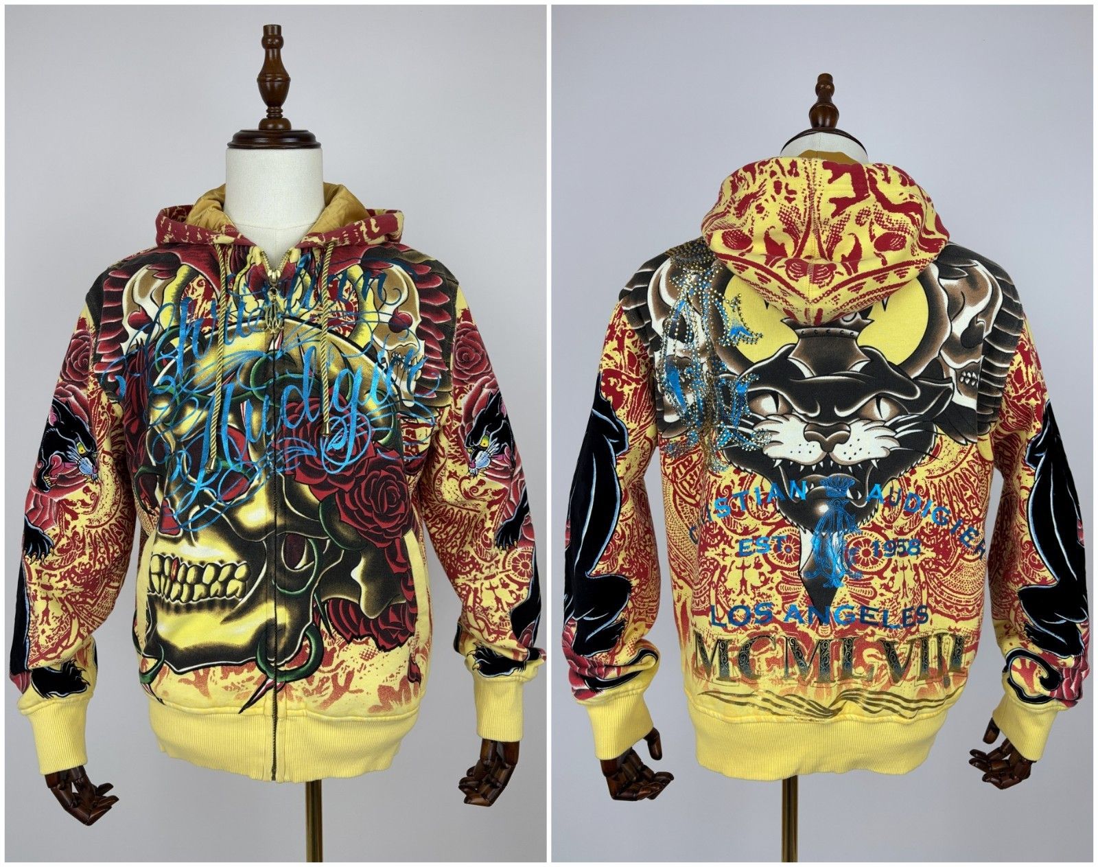 Christian Audigier Vintage Christian Audigier Over Print Zip Hoodie Ed Hardy Size US S / EU 44-46 / 1 - 1 Thumbnail